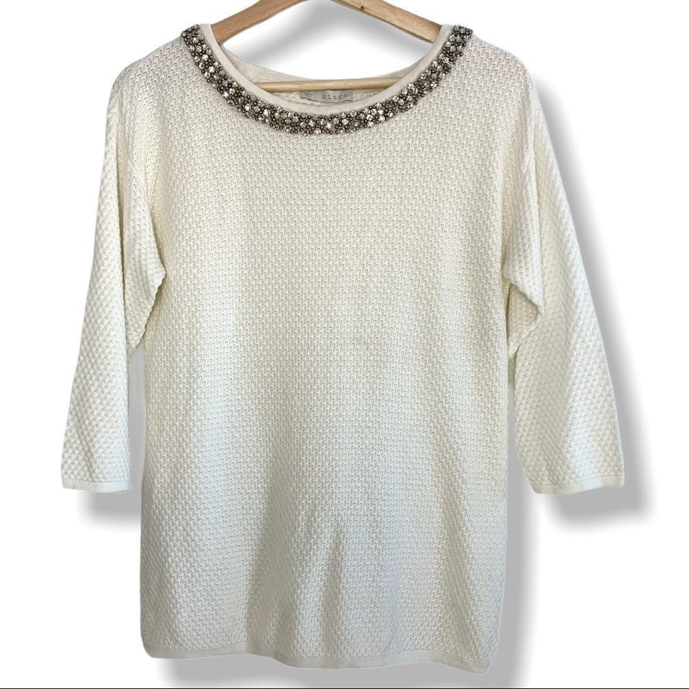 Hinge Viscose Blend Rhinestone Detail Neck Sweater